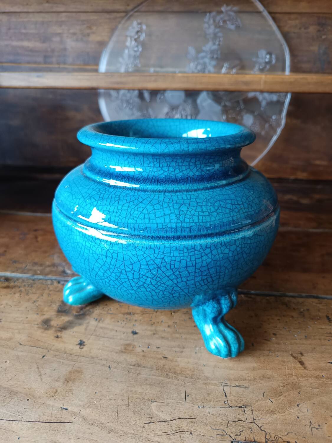 Tripod vase in crackled ceramic by Pol Chambost