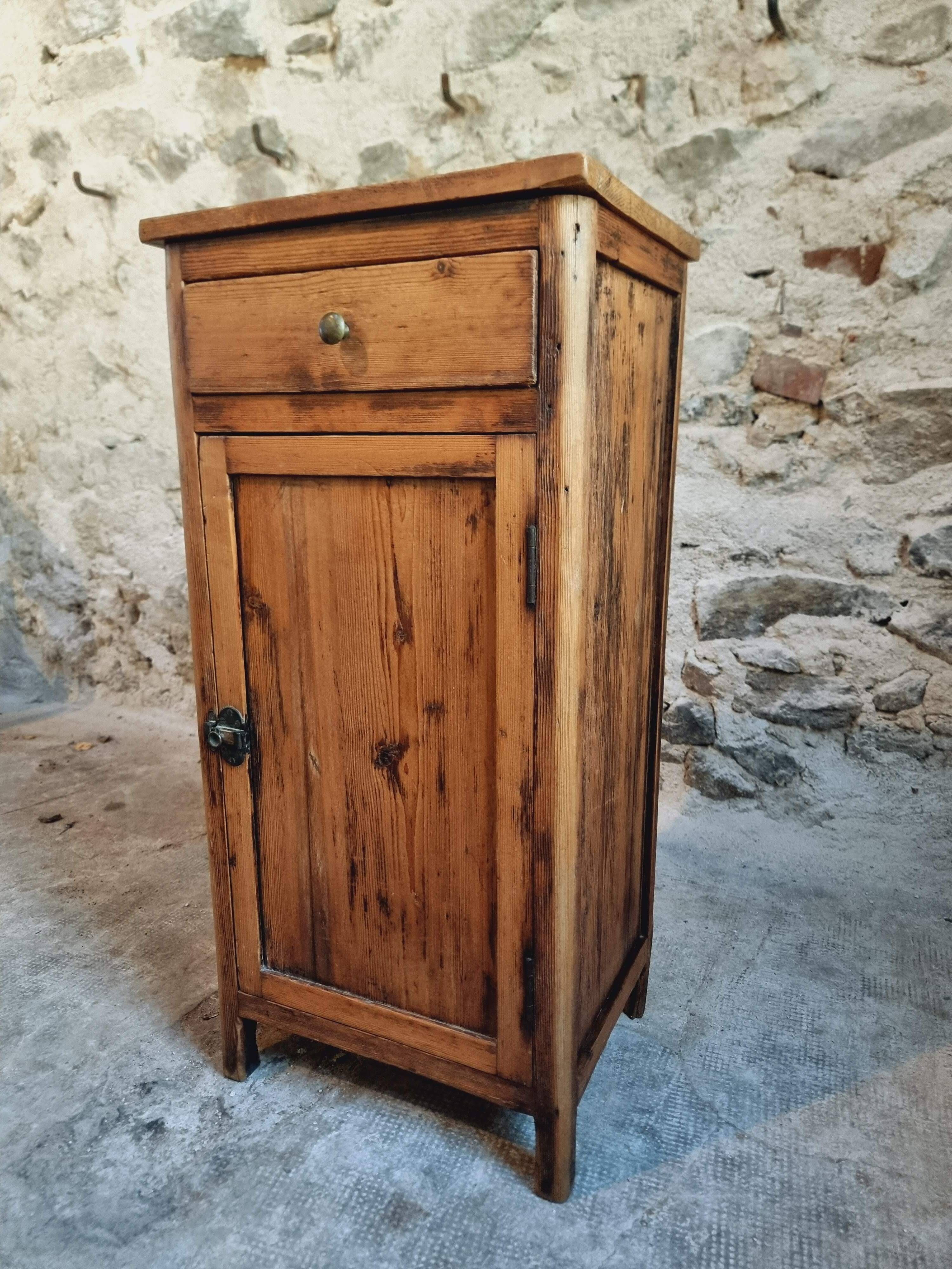 Small vintage pine storage cabinet – Antique French workshop furniture