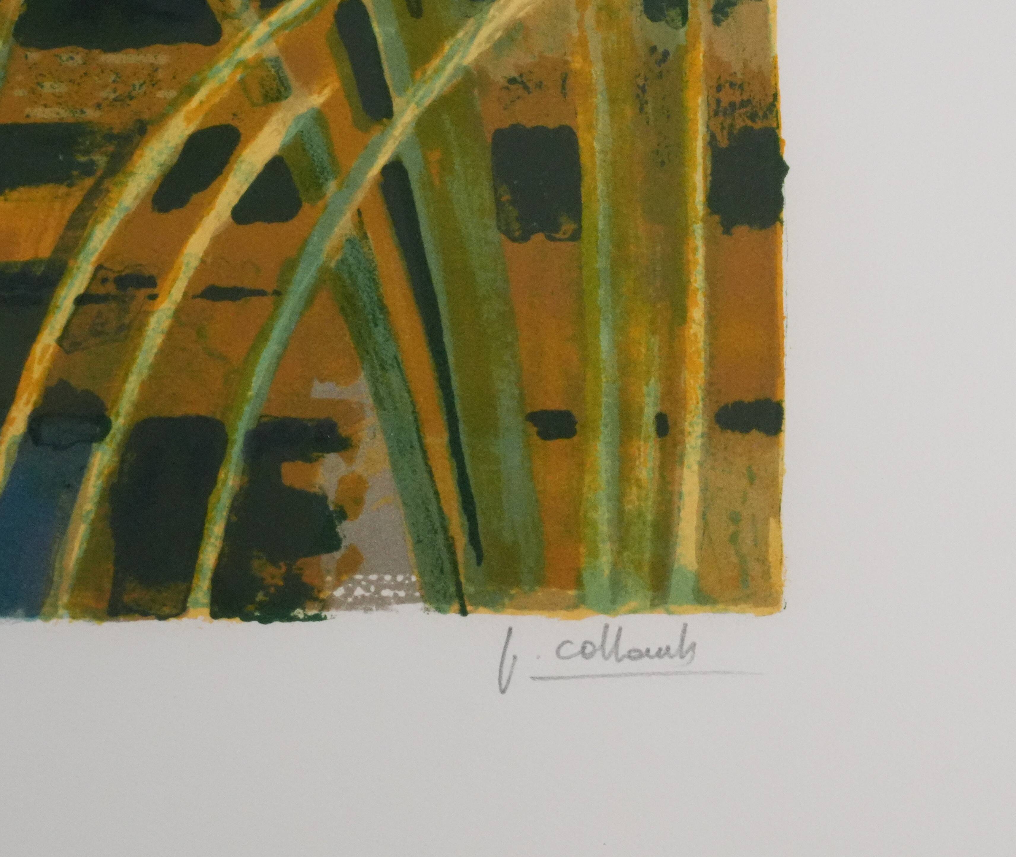 Paul collomb : les iris bleues, lithographie originale signée