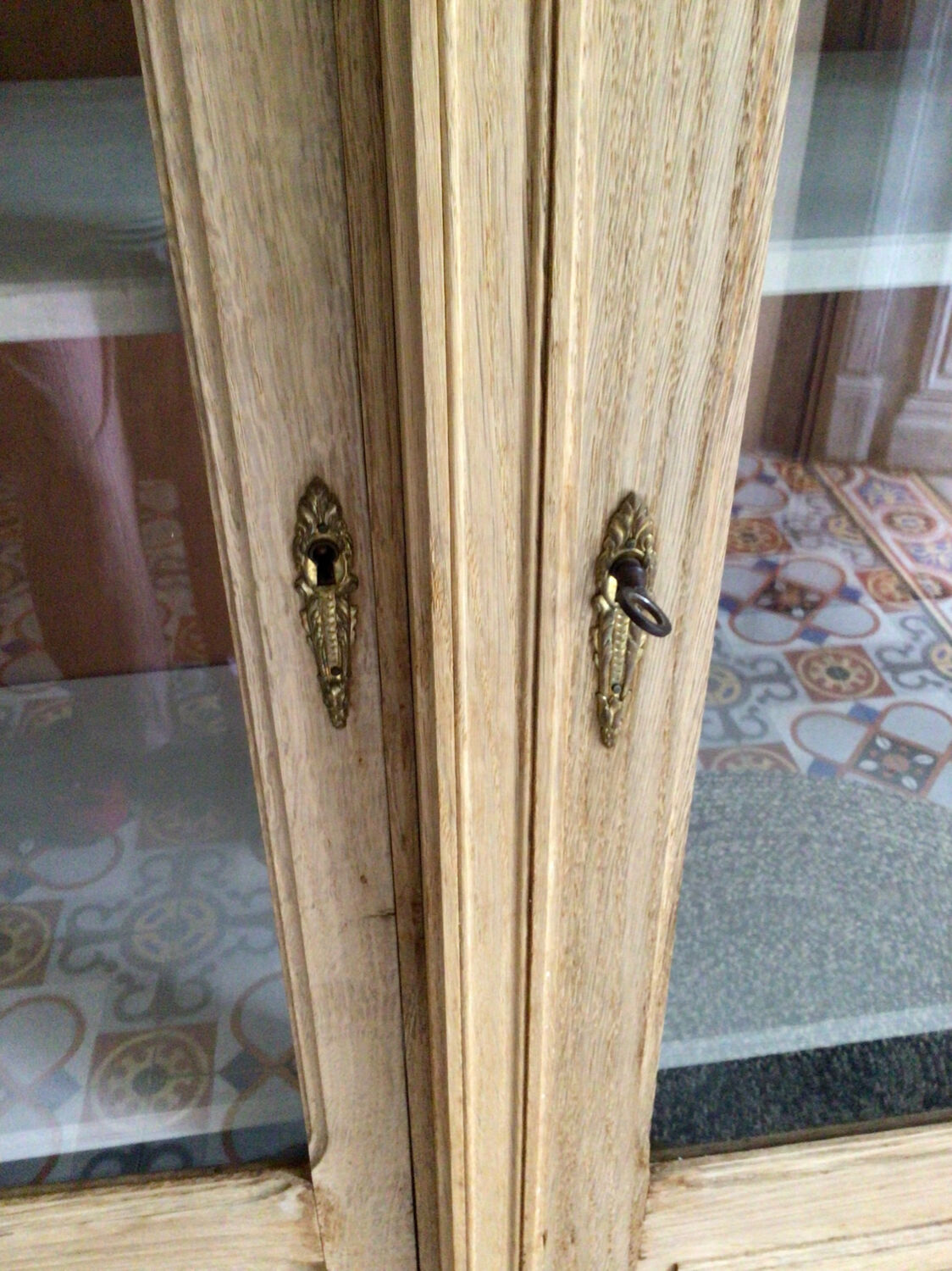 Pickled oak display bookcase