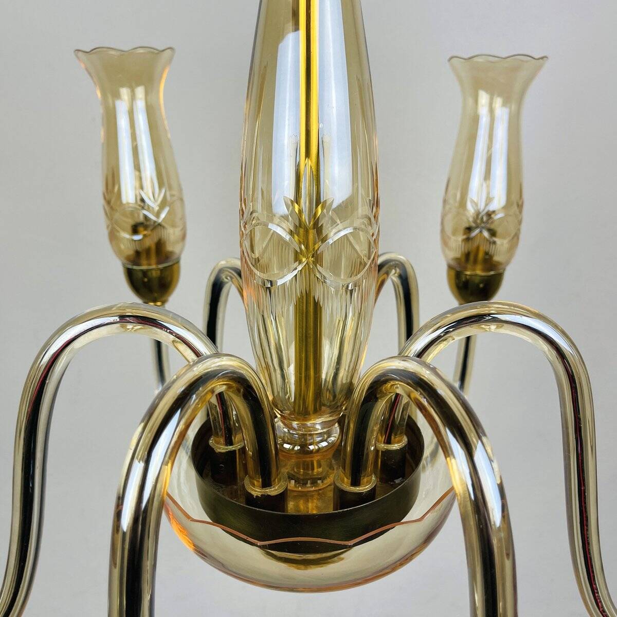 Vintage Murano glass chandelier in amber by De Majo, Italy, 1970s.