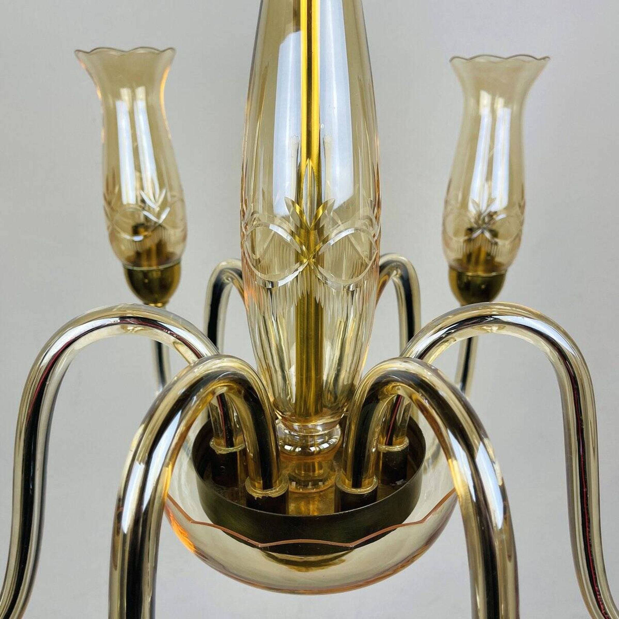 Vintage Murano glass chandelier in amber by De Majo, Italy, 1970s.