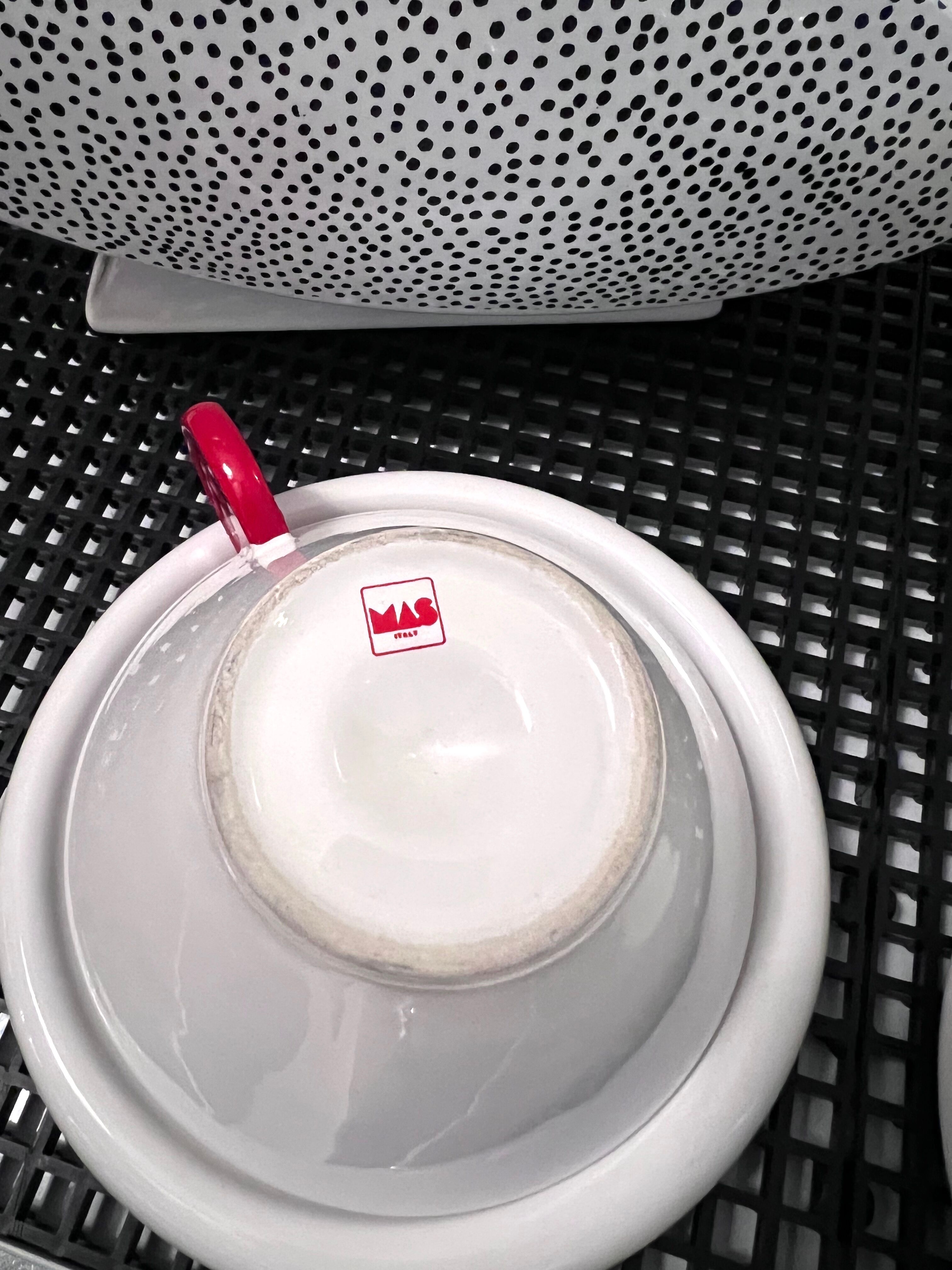 Ceramic tea set by Mas in the Memphis Milano style, 1980s, Set of 7