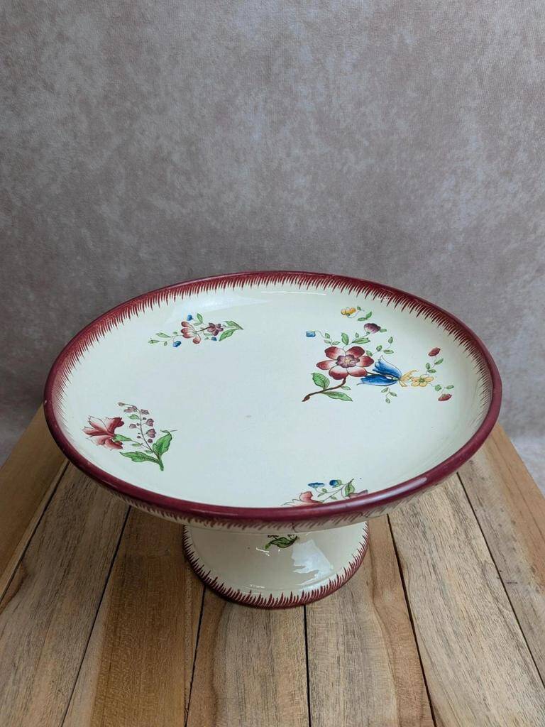 Antique compote dish Sarreguemines – Strasbourg model – floral decoration