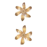 PAIR OF GOLD 1970S WALL LIGHTS - brass flowers by Willy Daro for Massive