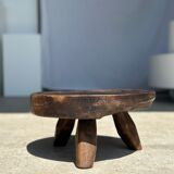 Small tripod stool low in dark brown upcycled teak