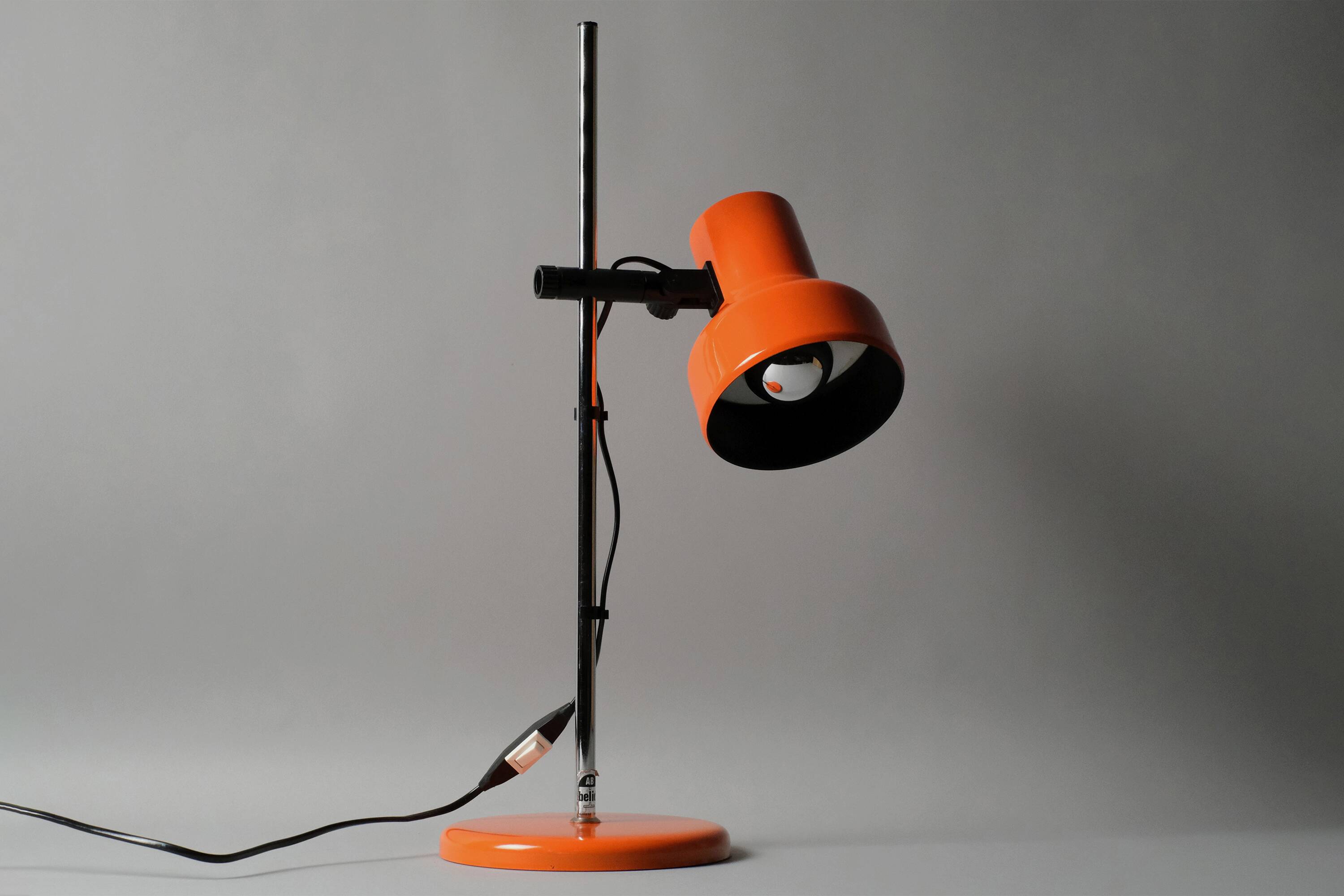 Vintage 1970s Belid MCM Orange Desk Lamp.