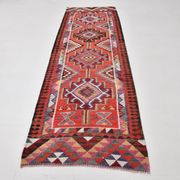 3x10 Vintage Burgundy Kilim Runner Rug 95x302Cm