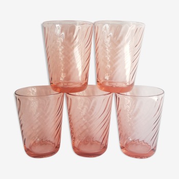 Set de 5 verres à eau torsadés rosaline vintage