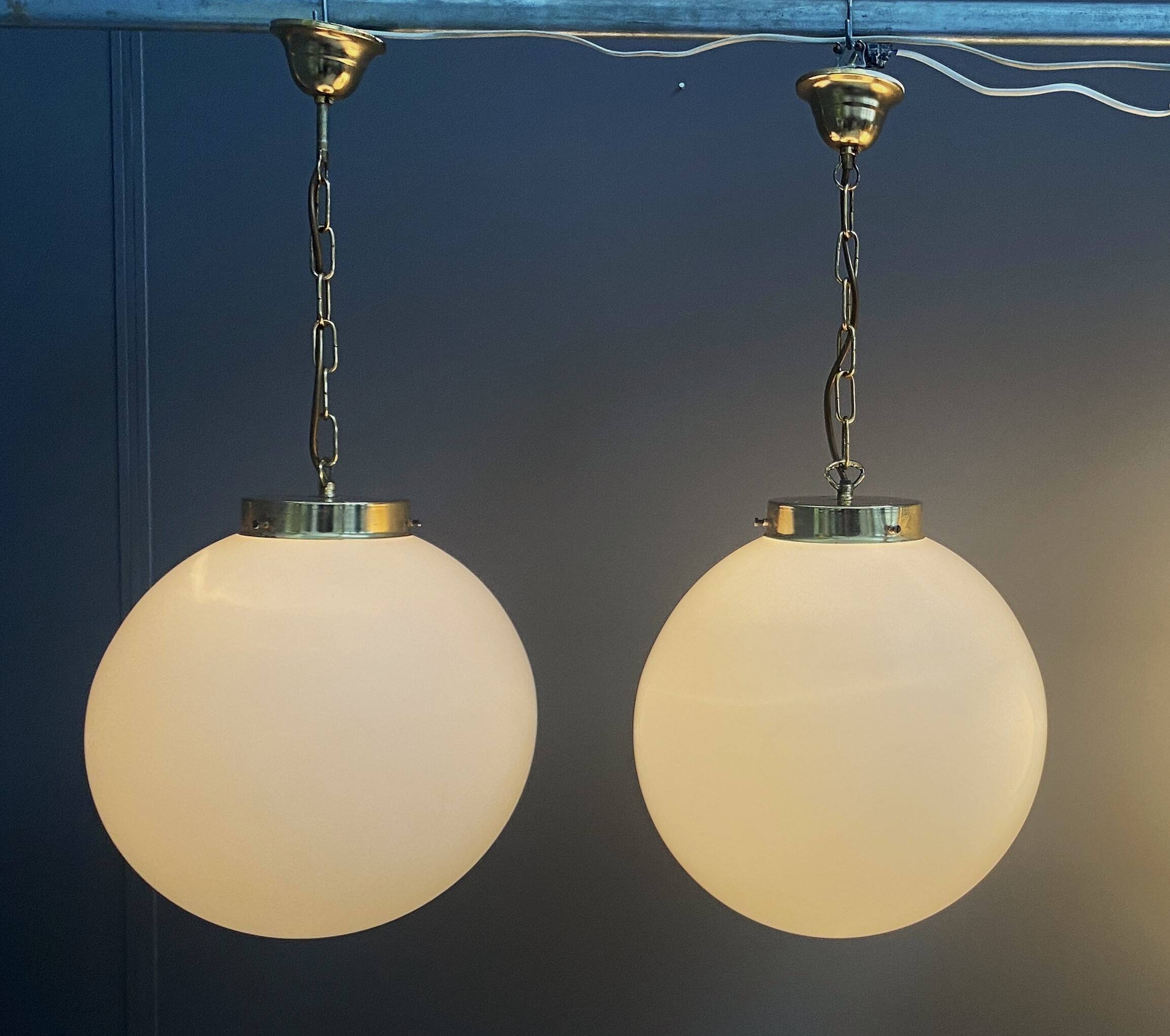 Sphere opal glass hanging lamp 1970s by Kamenicky Senov