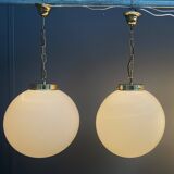 Sphere opal glass hanging lamp 1970s by Kamenicky Senov