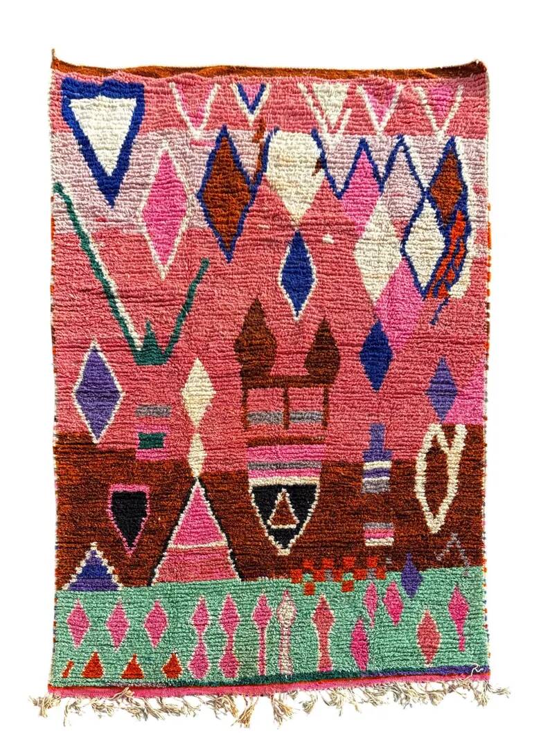 Modern Moroccan Berber Rug 200x300 cm – Geometric wool area rug, pink Boujad style