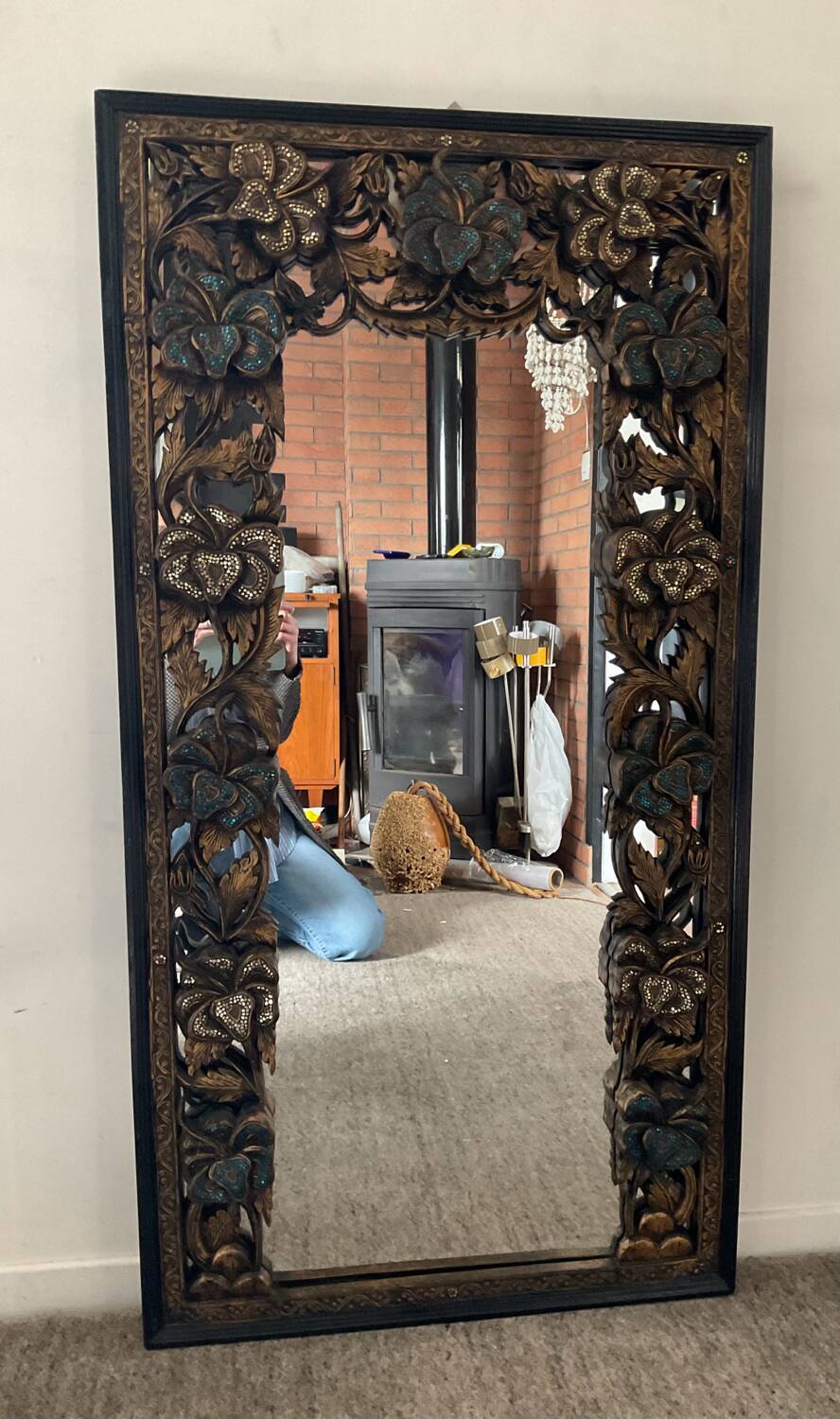 Ethnic carved wooden mirror 127x66cm