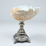 XXL large giant clam shell (Tridacne) on a silver-plated metal base, late 19th century