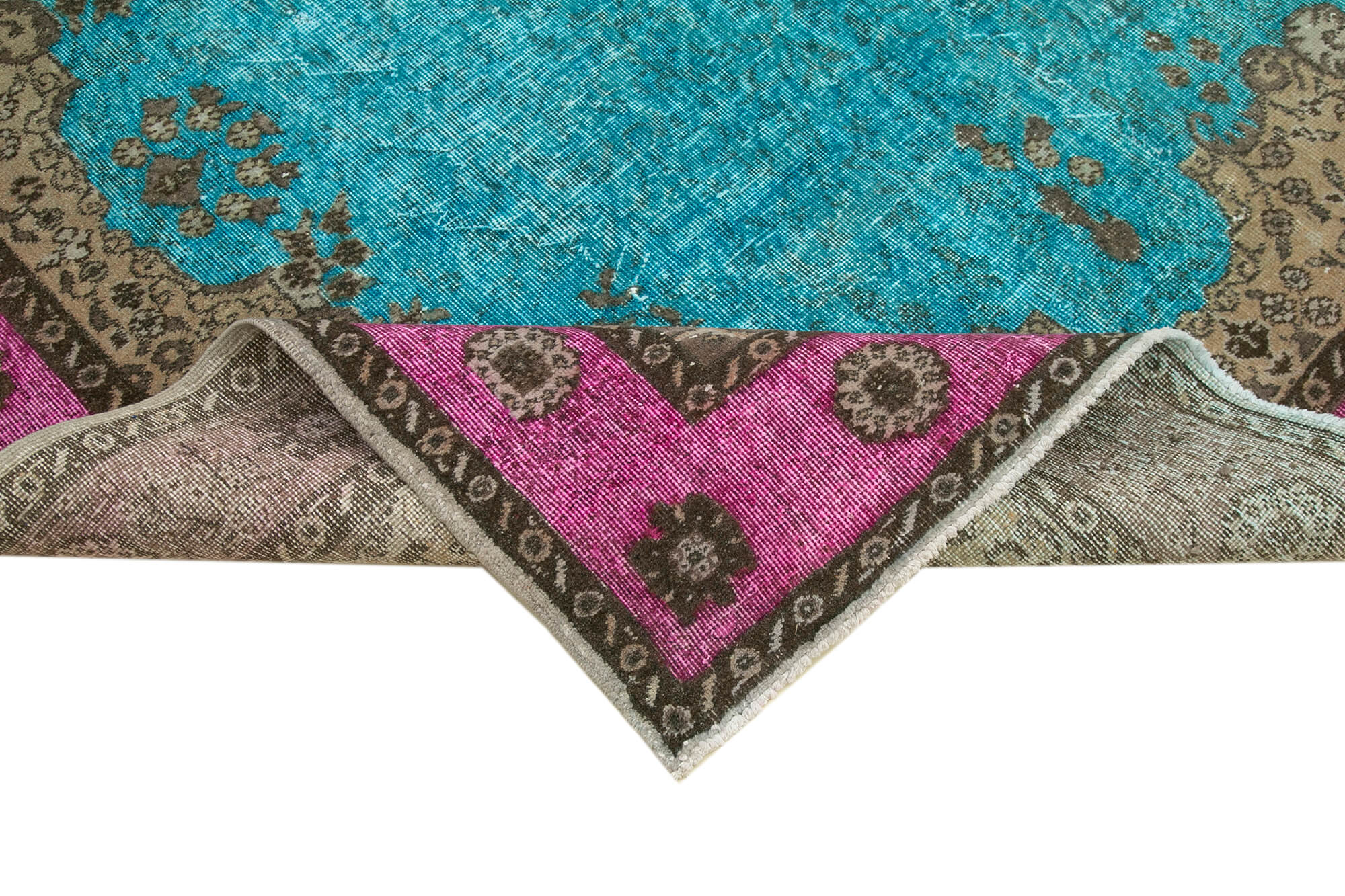 Handmade anatolian 1970s 209 cm x 326 cm turquoise rug