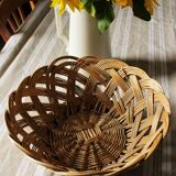 Vintage round wicker basket on stand