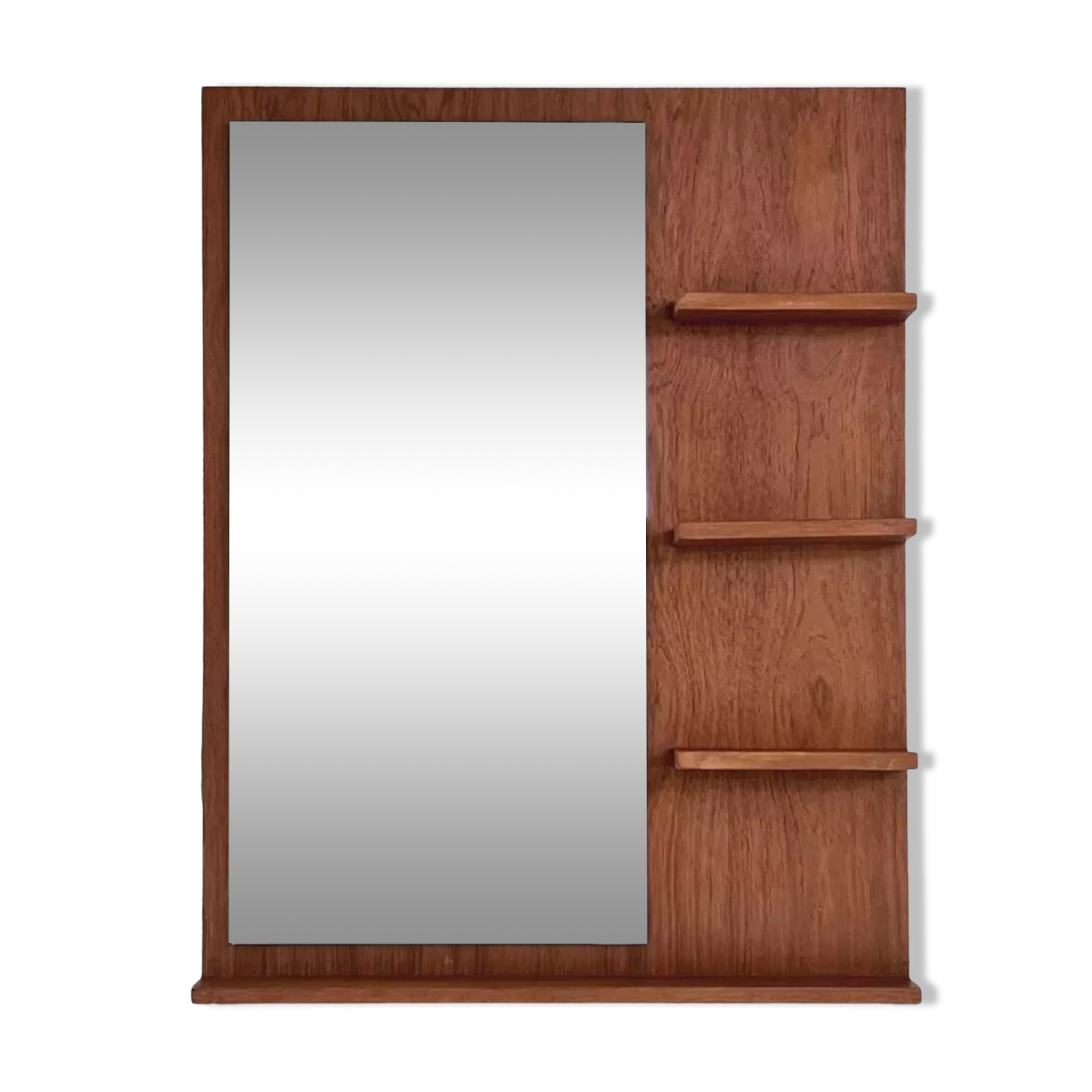 Scandinavian wooden mirror with integrated shelves