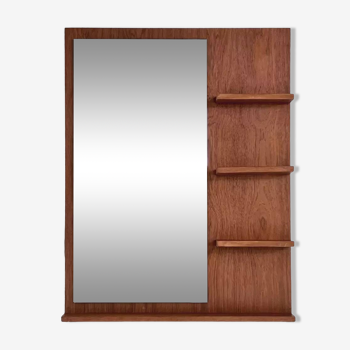 Miroir scandinave en bois avec tablettes intégrées