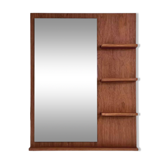 Scandinavian wooden mirror with integrated shelves