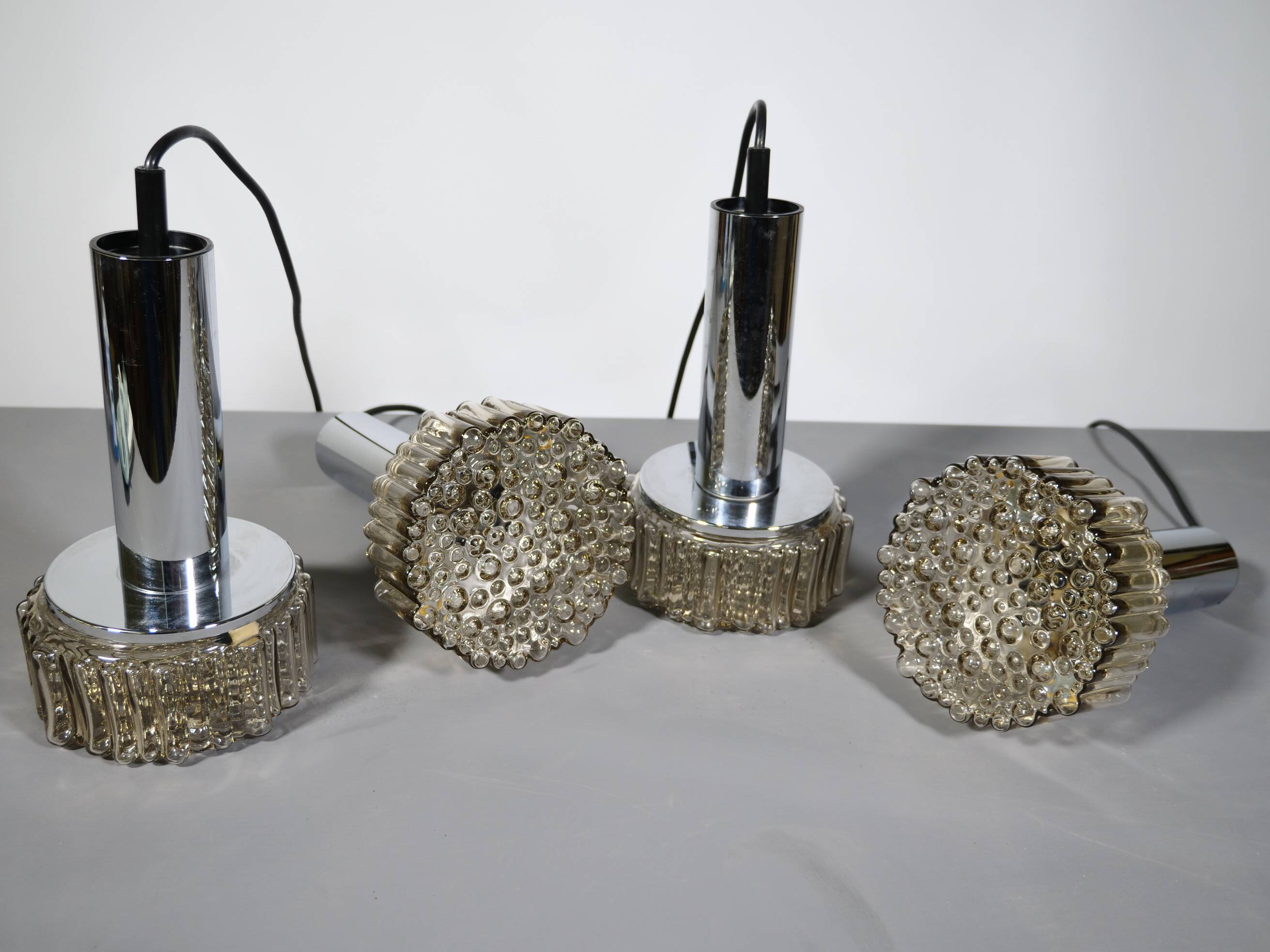 Space Age ceiling lamps bubble glass and chrome by Staff, Set of 4, 1970s