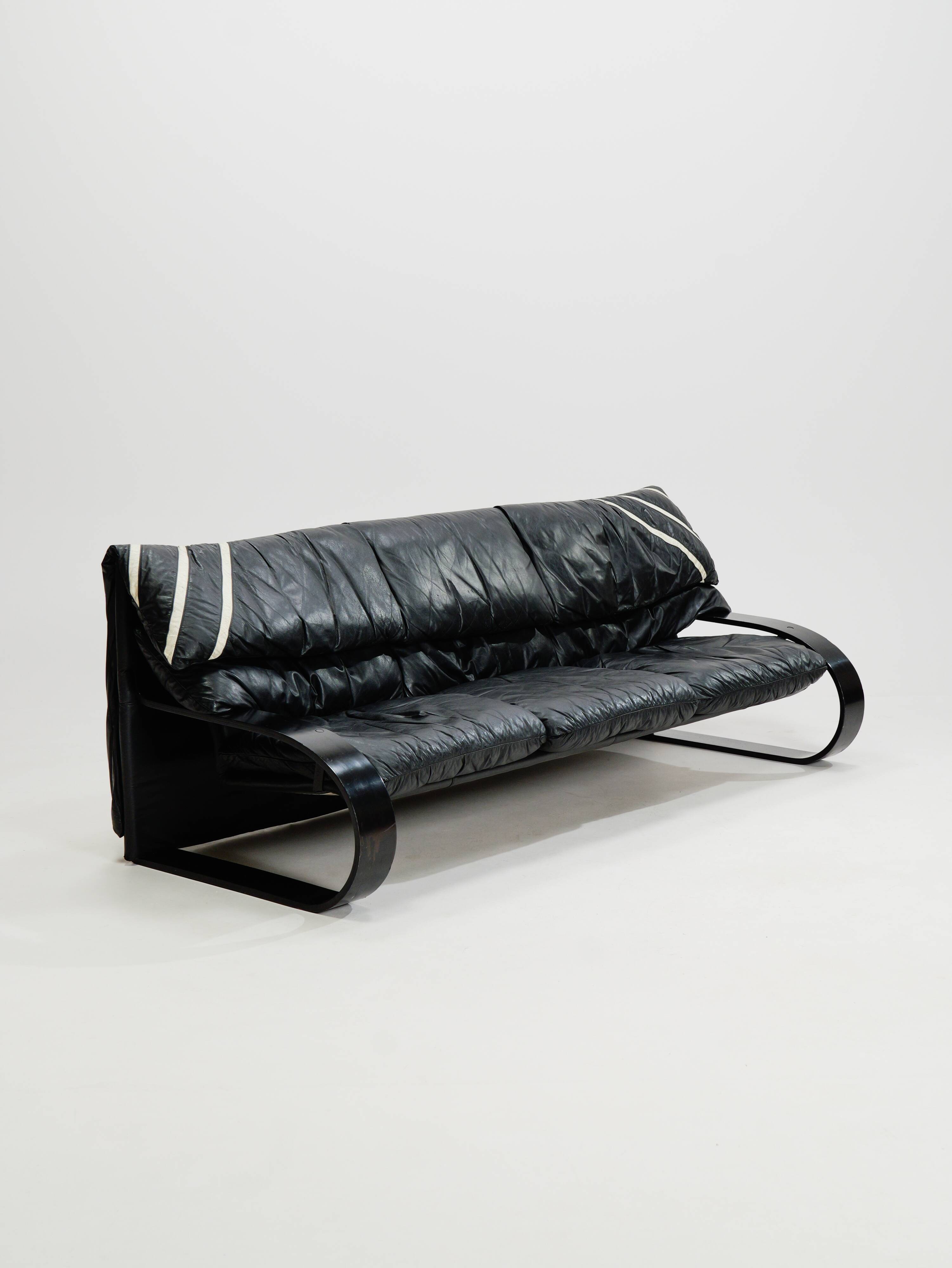 Italian leather three seater sofa by Coralba, 1980s
