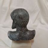 Bust of Poseidon in cast stone with bronze effect, on base