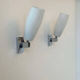 Pair of vintage adjustable wall lights, chrome and opaline, France 1970