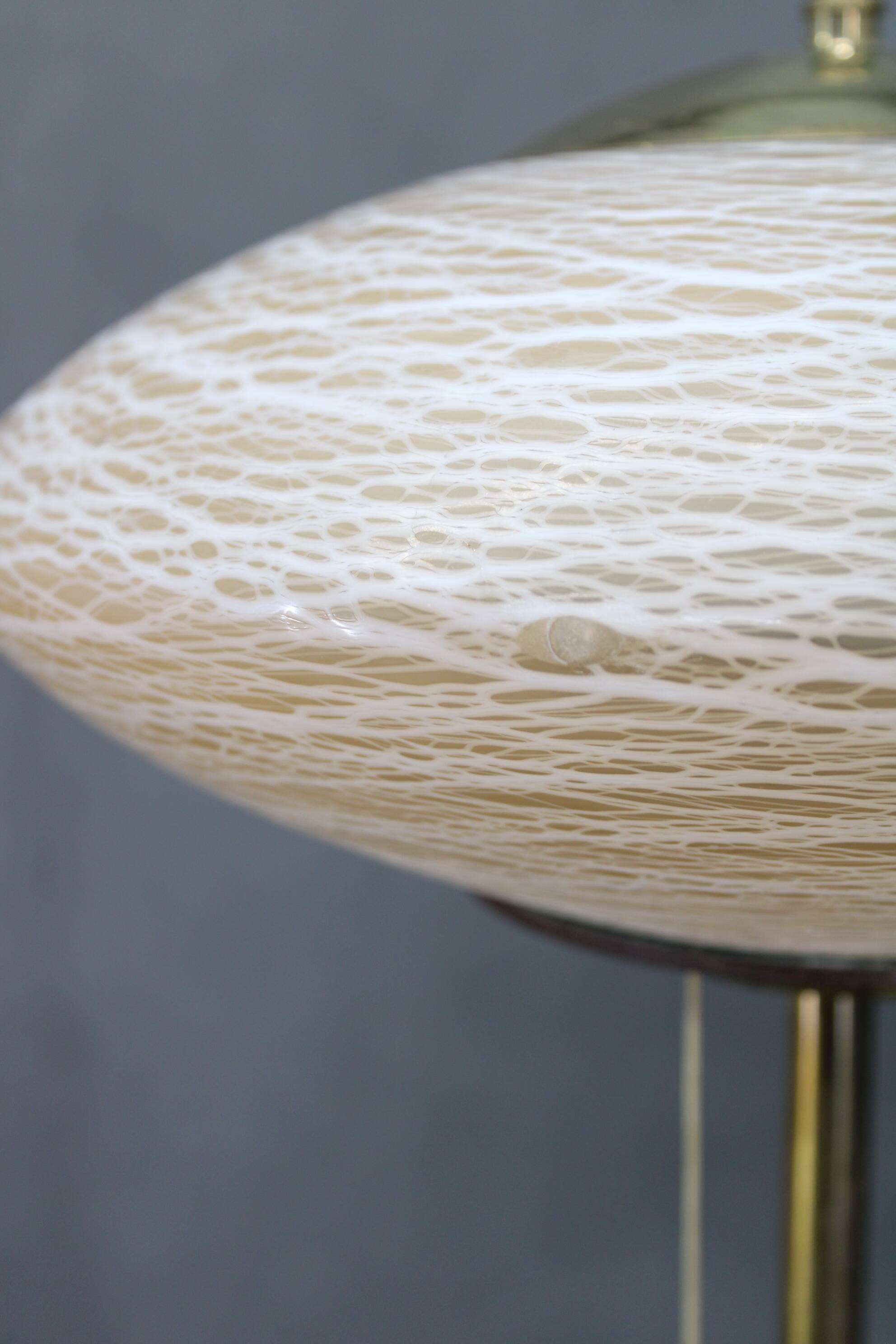 1940s Restored Brass Floor Lamp with  Glass Shade