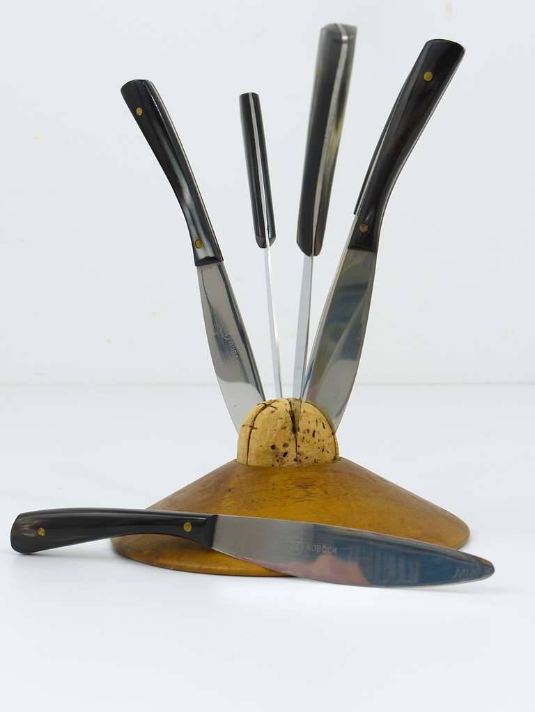 Carl Aubock II Knife Holder in Walnut with 6 Amboss Knives, Austria, 1950s