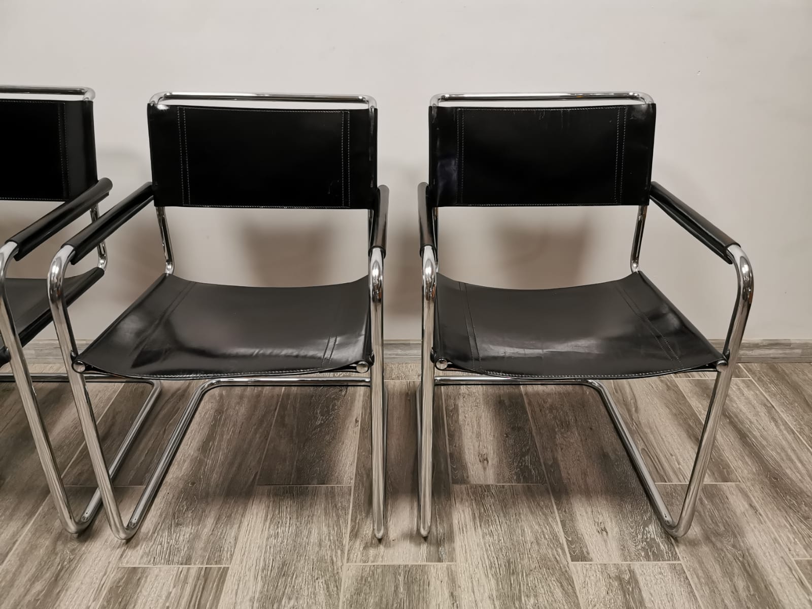 Mid-century chromed leather chairs