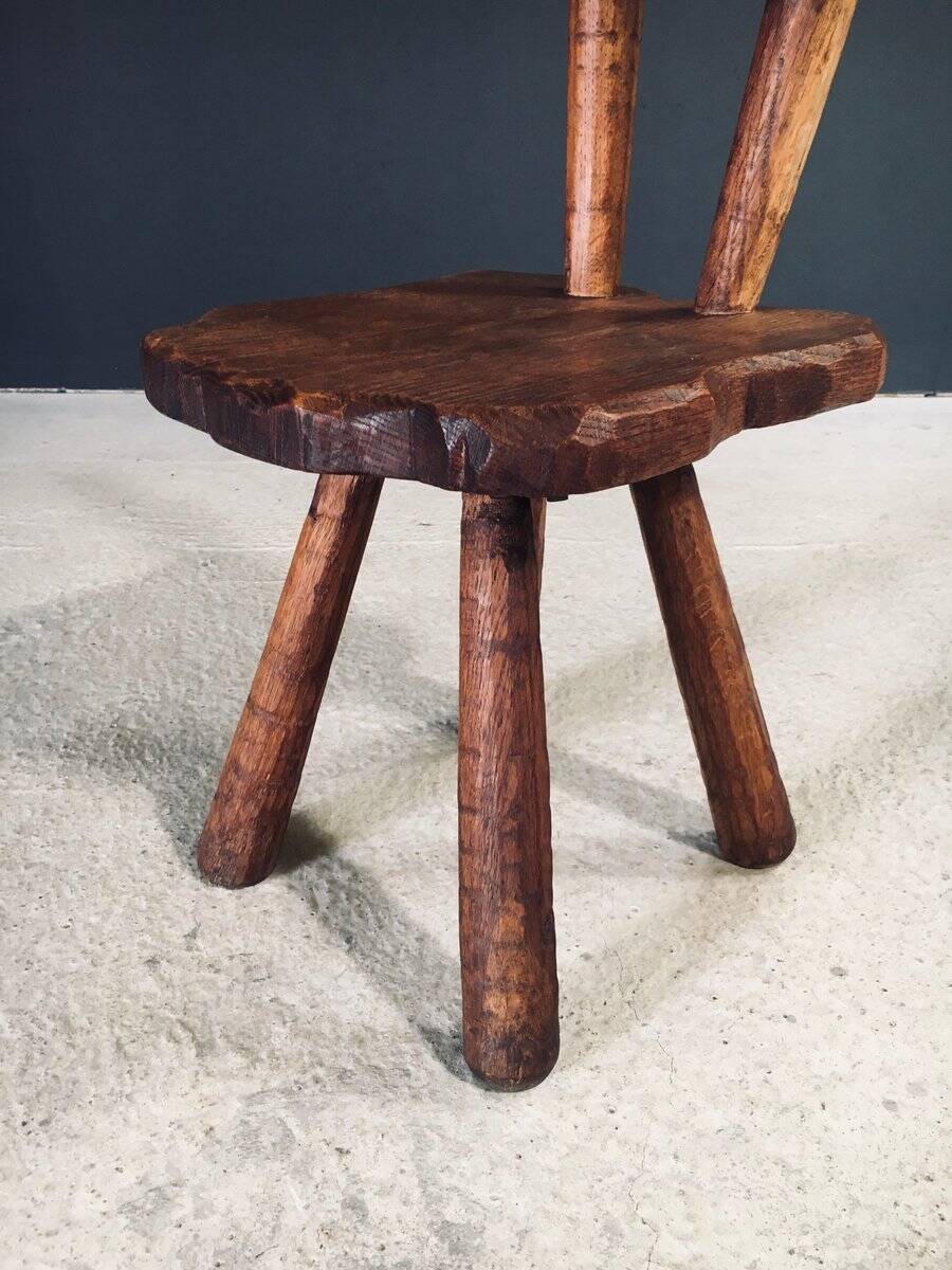 Rustic Alpine Hand-Carved Oak Chair, France, 1920s