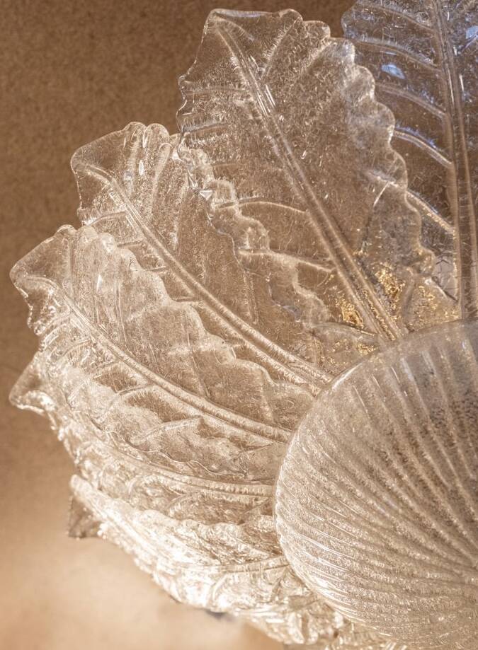 Plafonnier italien en verre de Murano blanc texturé, 6 feux
