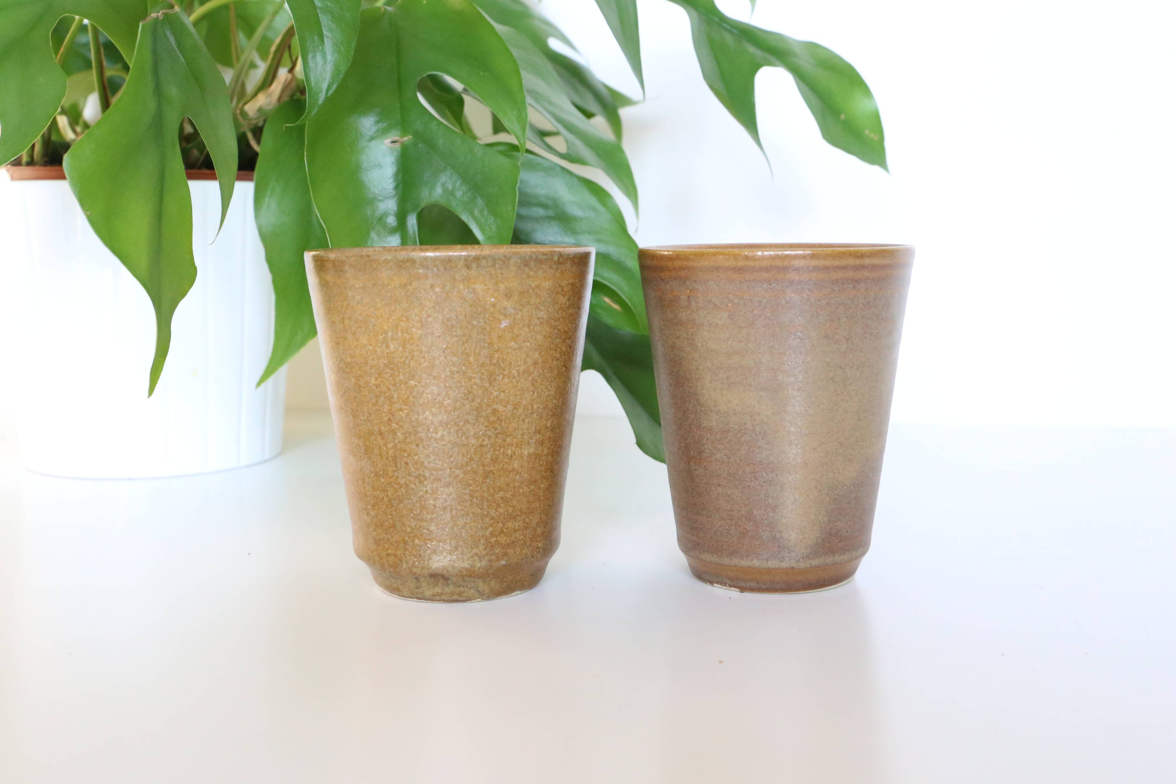 Set of 2 stoneware glasses, Digoin, vintage