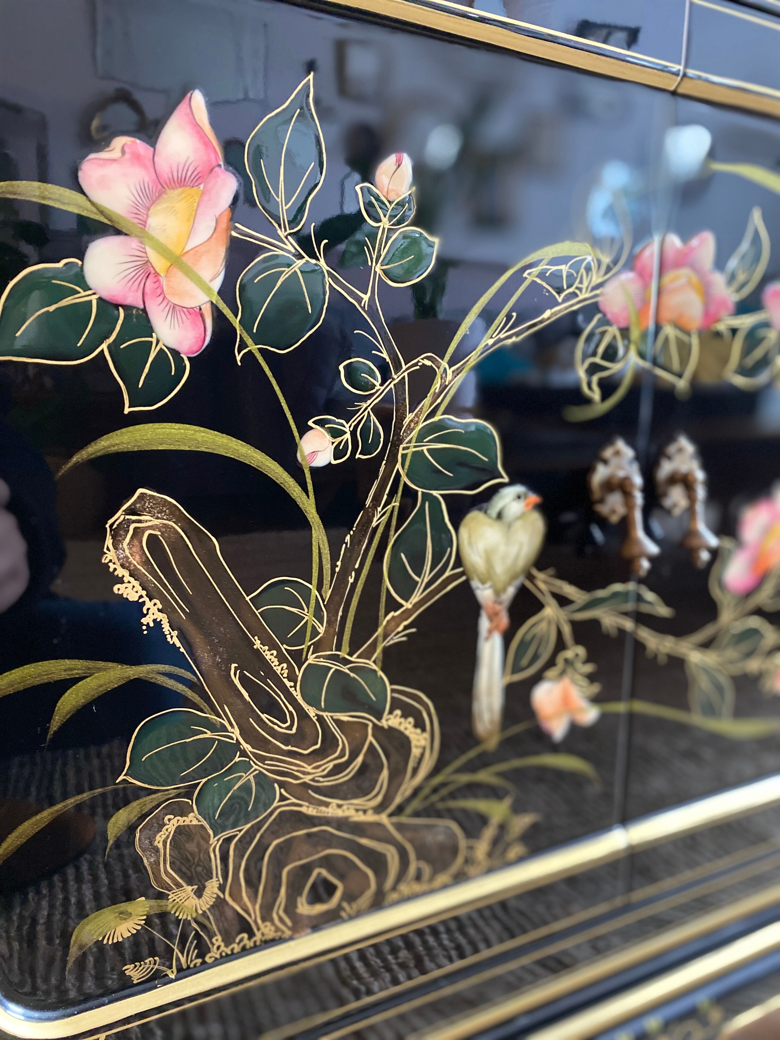 Chinese secretarial cabinet lacquered black Asian