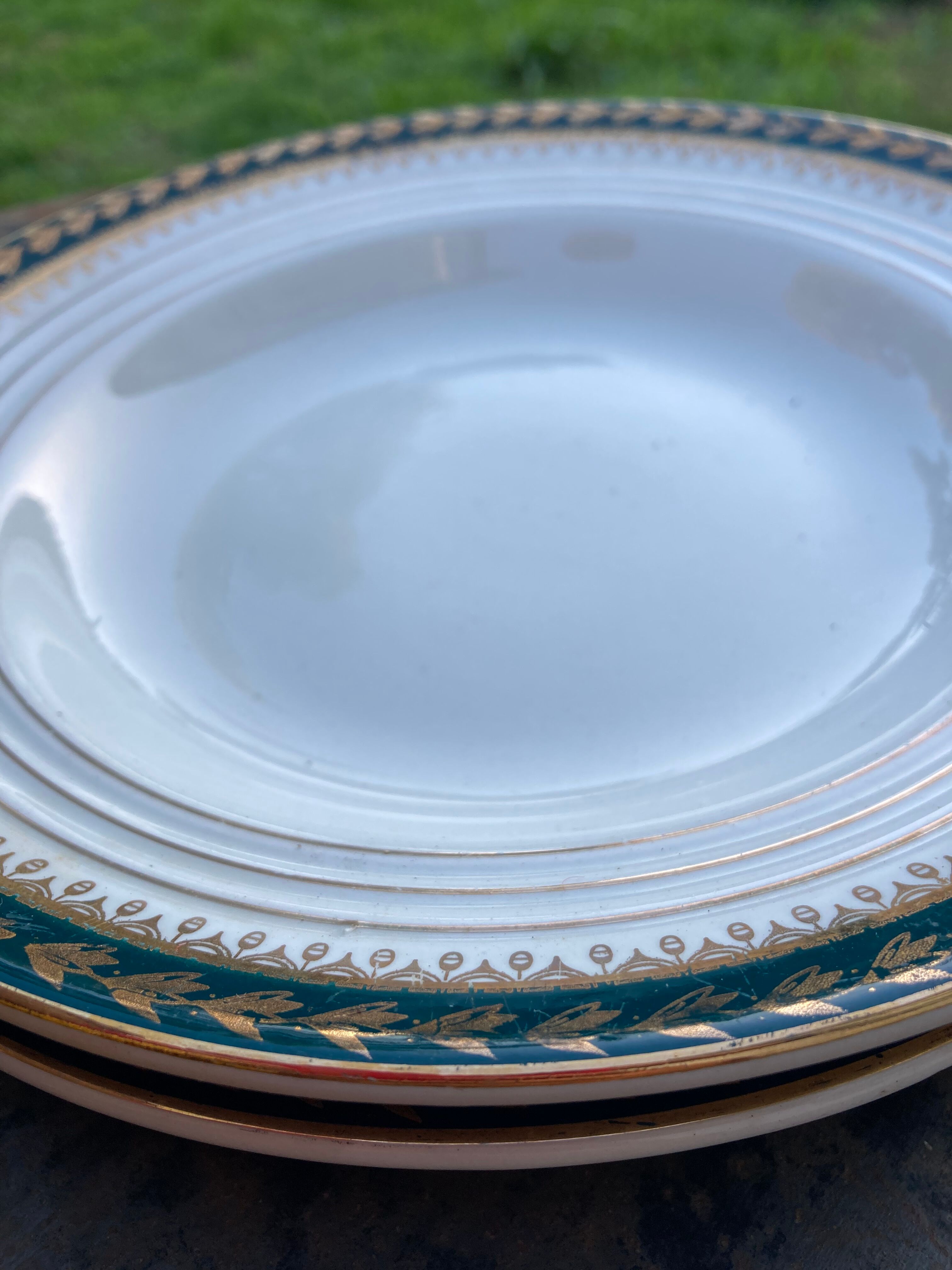 Plates for 14 people Céranord Saint Amand green and golden including hollows and plates