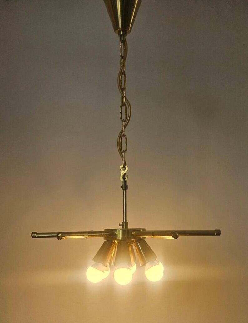 Rare Midcentury Brass Chandelier, 1970s