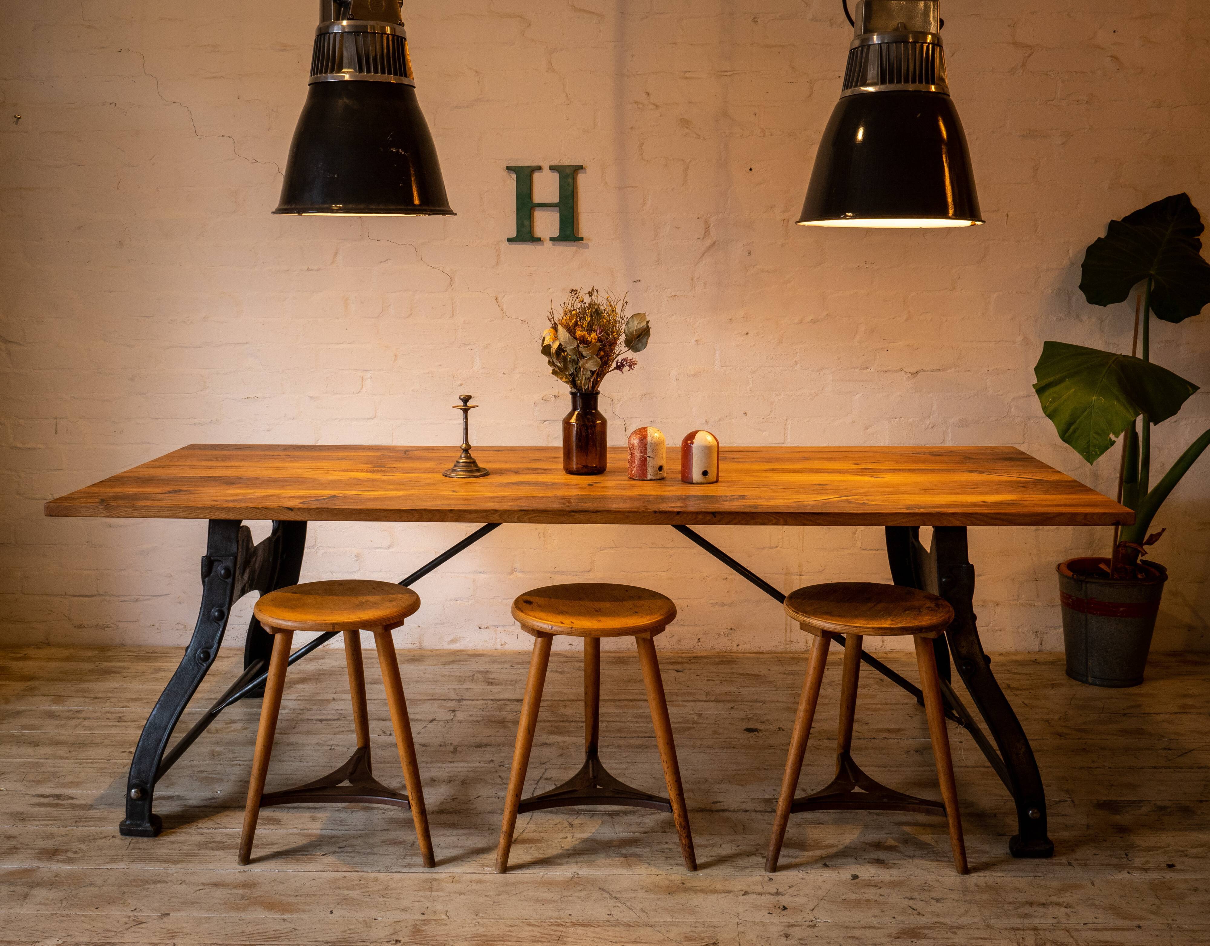 Bamford table oak-reclaimed wood cast iron