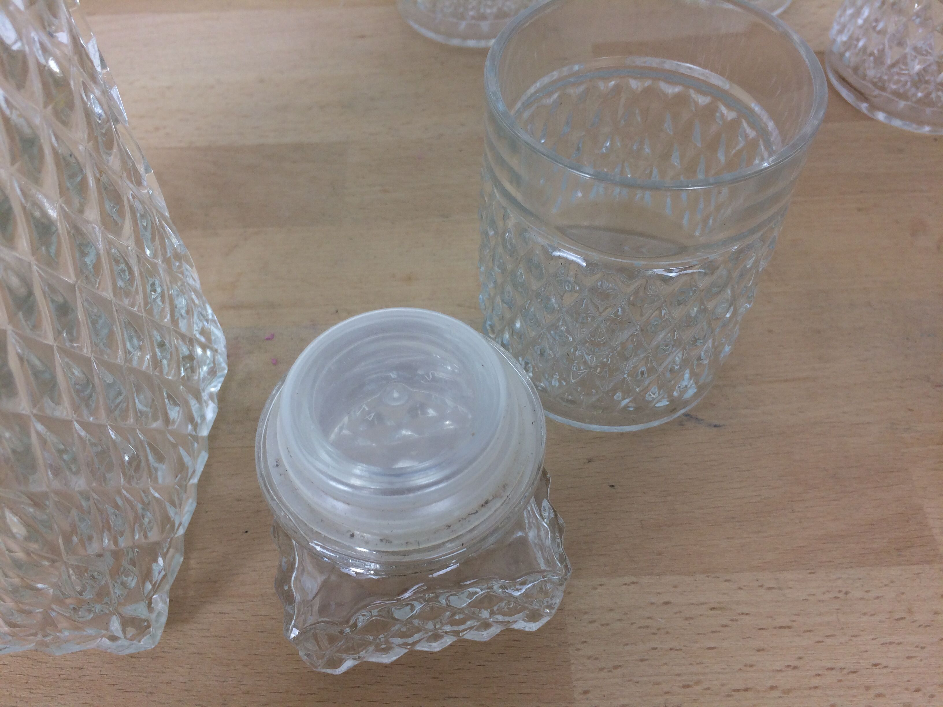 Whisky service in moulded glass, carafe and glasses