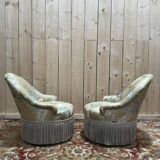 Paire de fauteuils crapaud de style Napoléon III en soierie