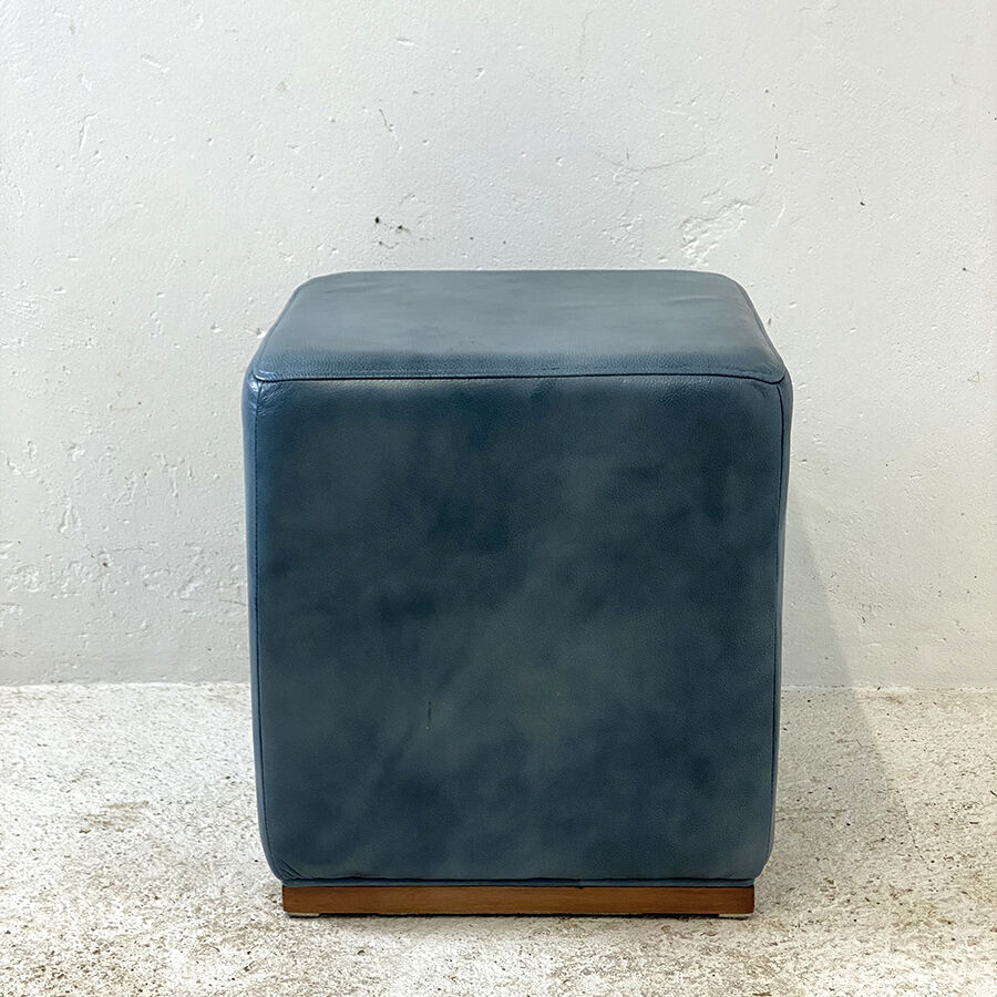 Vintage pouf 70's skaï bleu