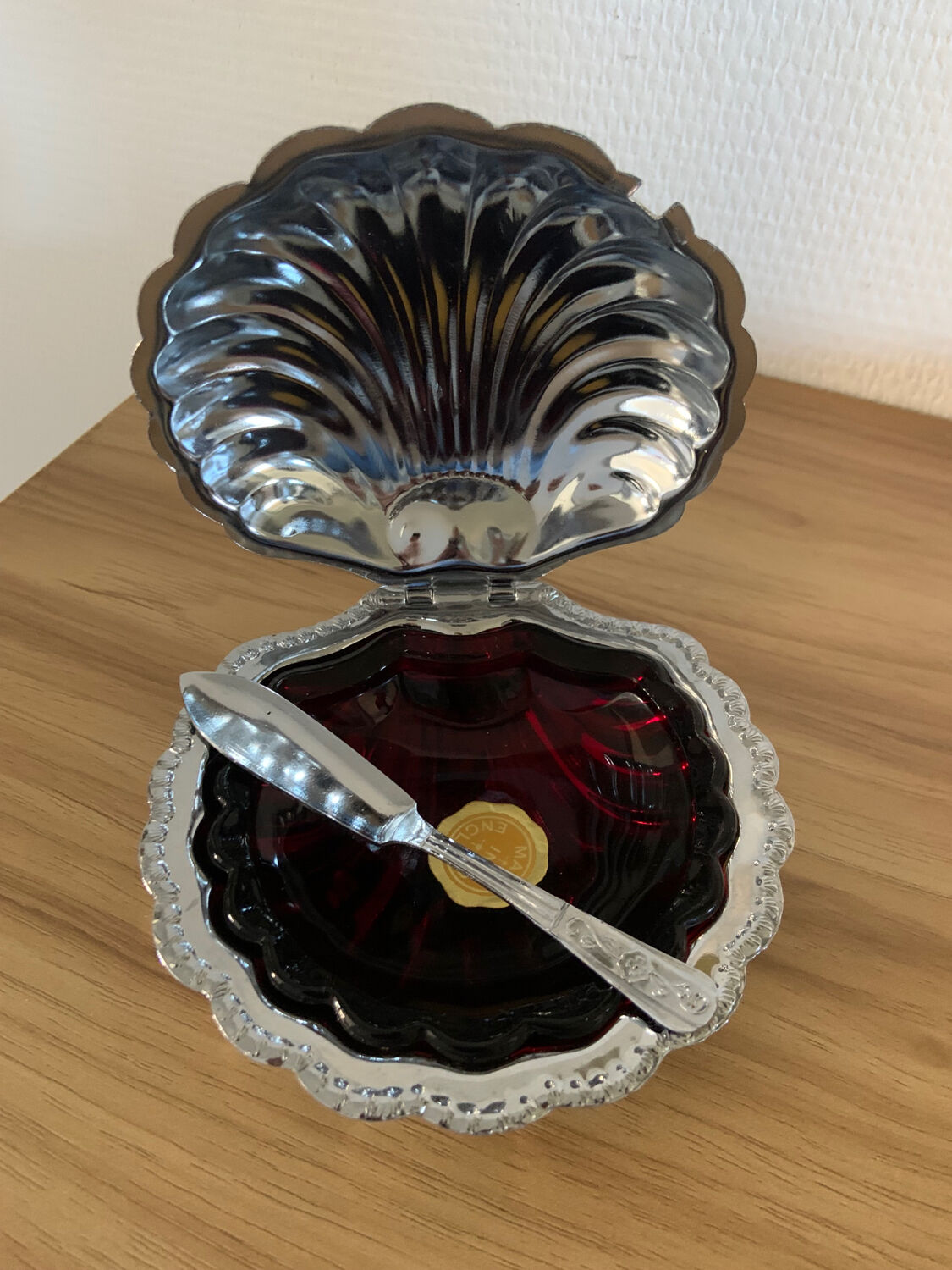 Old chrome shell butter dish
