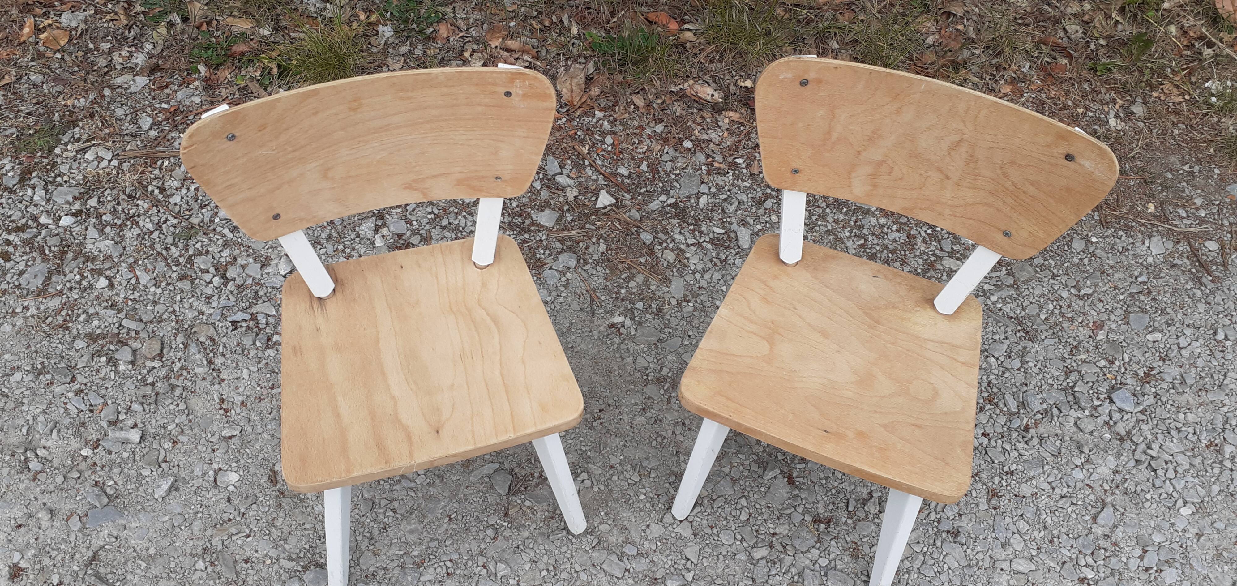 Pairs of children's chairs feet compass vintage wood