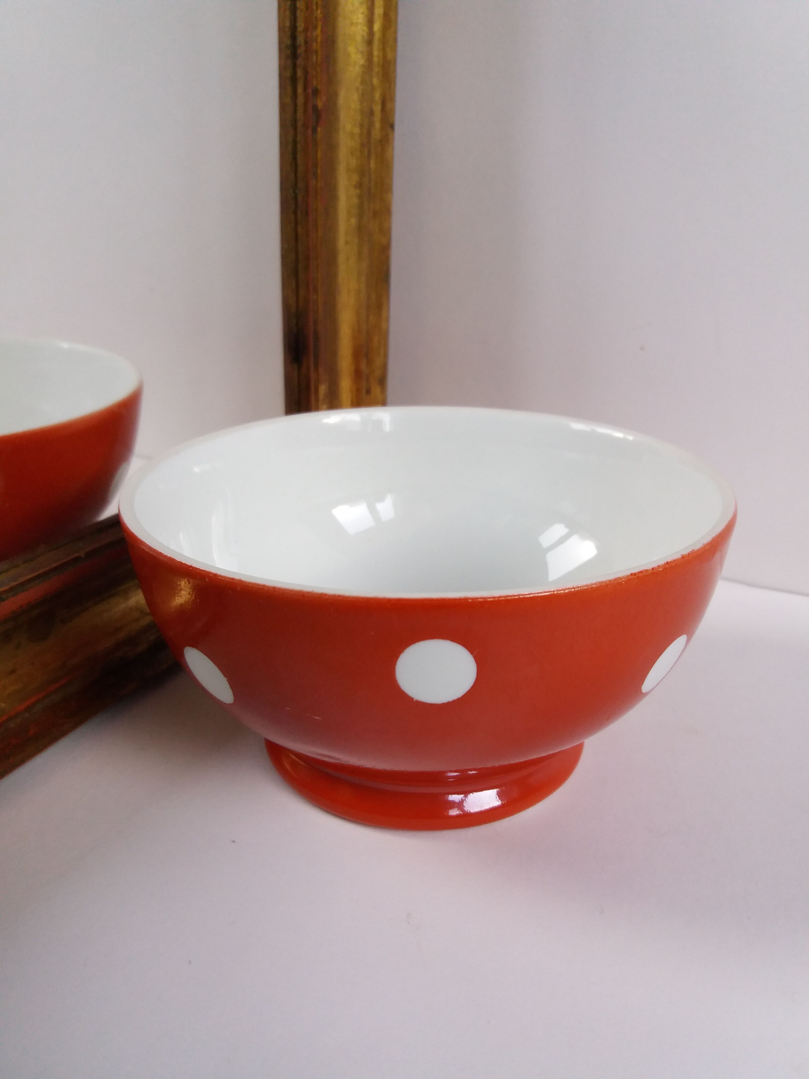 Longchamp red polka dot bowl