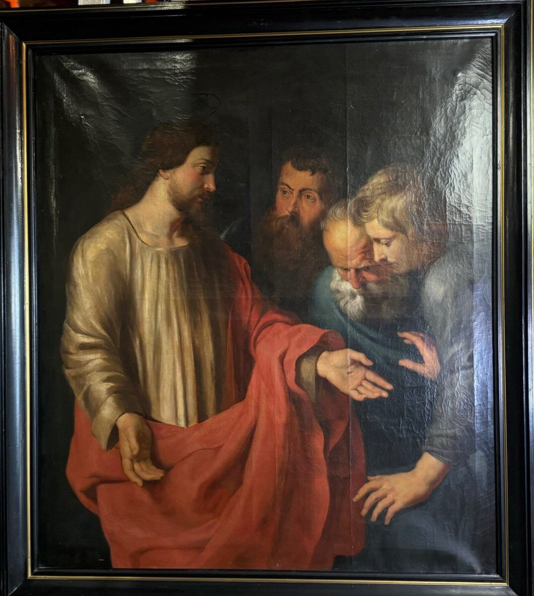"The Incredulity of Saint Thomas" oil on canvas after the triptych by Rubens, circa 1800.