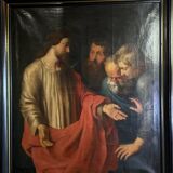 "The Incredulity of Saint Thomas" oil on canvas after the triptych by Rubens, circa 1800.