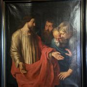 "The Incredulity of Saint Thomas" oil on canvas after the triptych by Rubens, circa 1800.