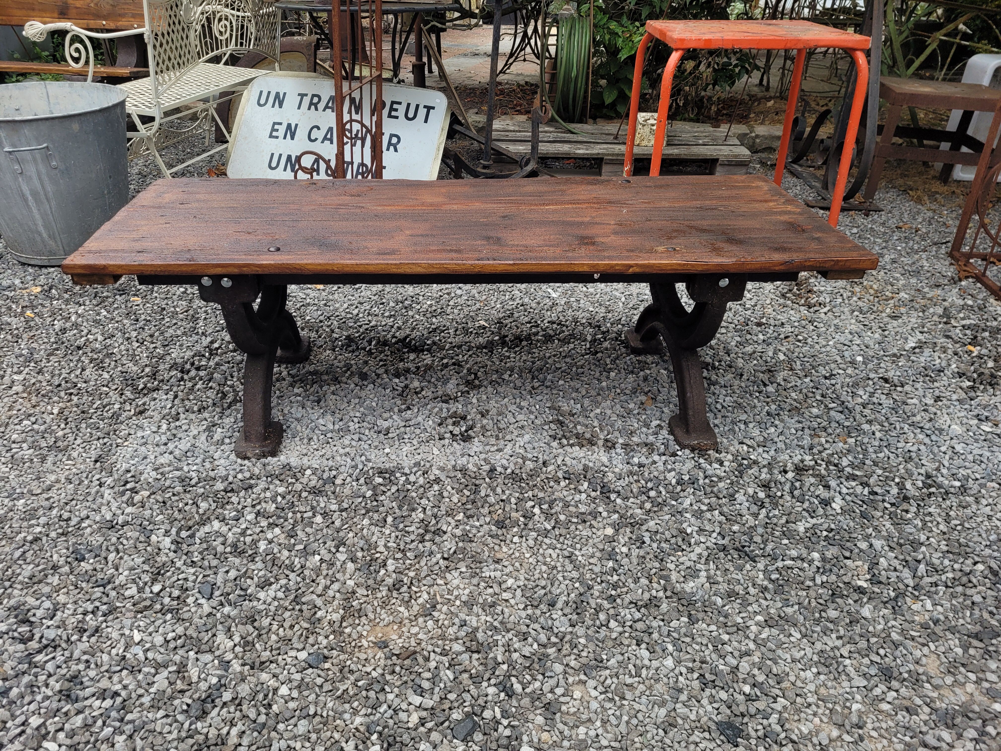 Bench or garden coffee table cast iron legs 150×56cms