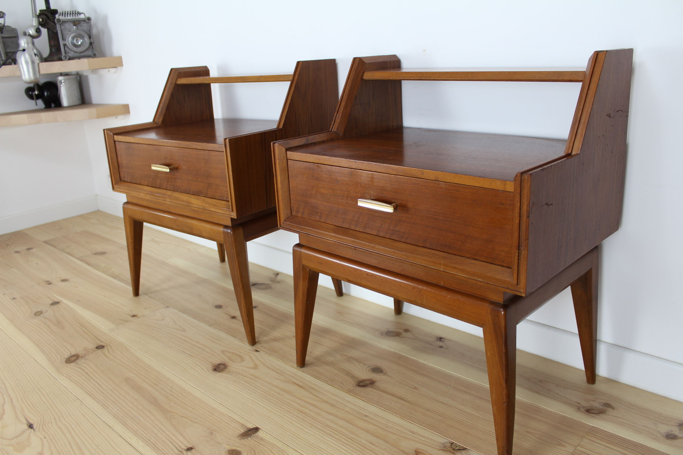 Pair of bedside tables or wooden nightstand, mid century, Scandinavian