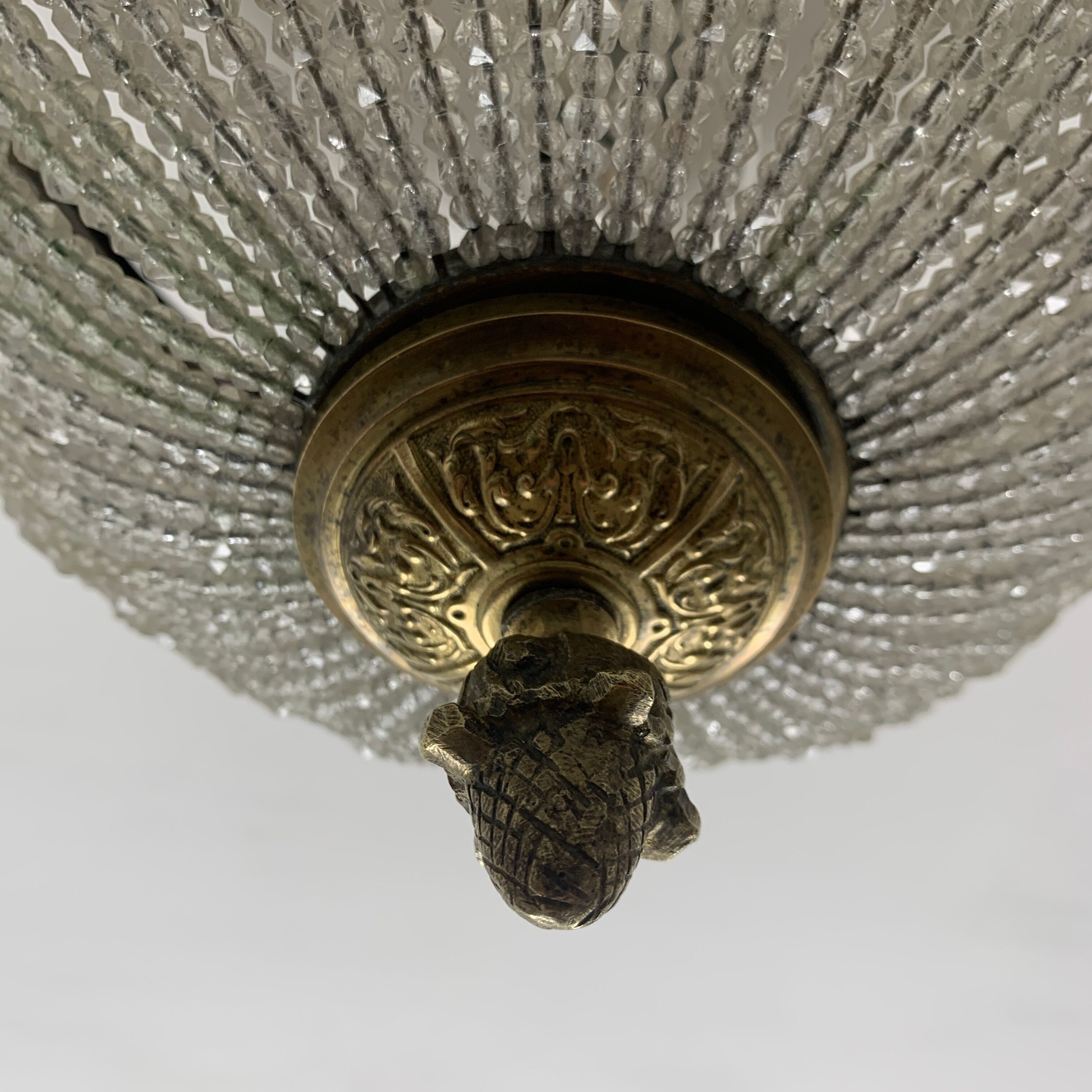 Ceiling light basket old 19th brass and faceted glass beads