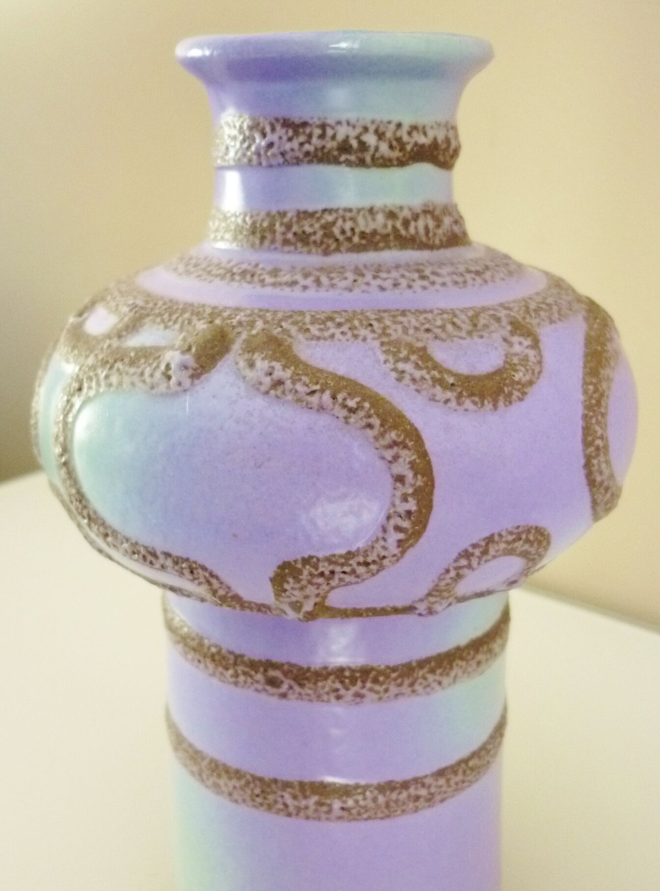 Glazed ceramic vase, abstract shape and decoration, fat lava, vintage 60s/70s